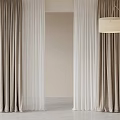 Room Interior Design With Floor Length Beige Velvet And White Sheer Curtains And Lamp