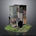 Modern Stacked Rusted Metal Structure With Grass Base And Fallen Leaves
