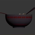 Delicious Red Bowl Soup Served with Noodles Meat Slices Green Onions Chopsticks Spoon