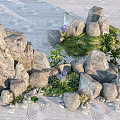 Decorative Garden Ornament With Natural Rocks Moss And Small Green Plants
