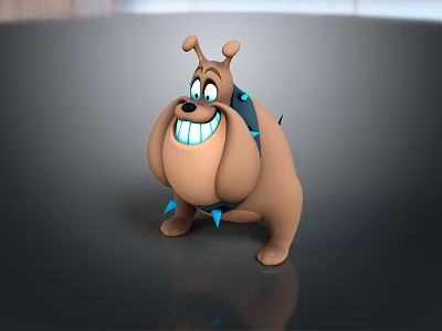 Cute Brown 3D Cartoon Dog Character With Blue Spiked Collar And Smiling Face 3d model