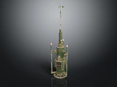 Green Equipment With Tall Slender Top Base Stand Central Control Panel And Red Small Lights 3d model