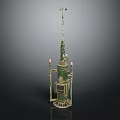Green Equipment With Tall Slender Top Base Stand Central Control Panel And Red Small Lights