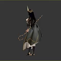 Game Movie Character With Golden Headdress Long Black Hair White Gold Outfit And Cloak