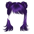 Purple Head Hair With Double Bun Style Fringe And Long Side Strands