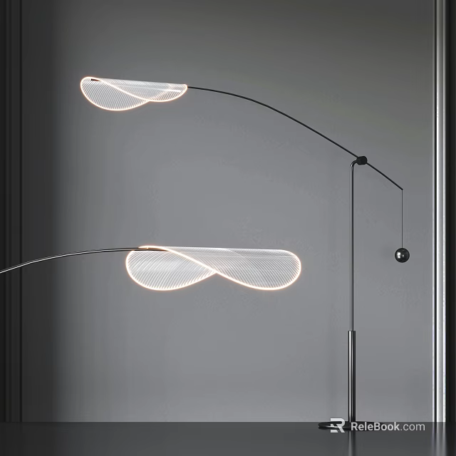 Modern Arched Floor Lamp With Double White Fabric Shades For Indoor Lighting 3d model 