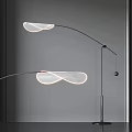 Modern Arched Floor Lamp With Double White Fabric Shades For Indoor Lighting