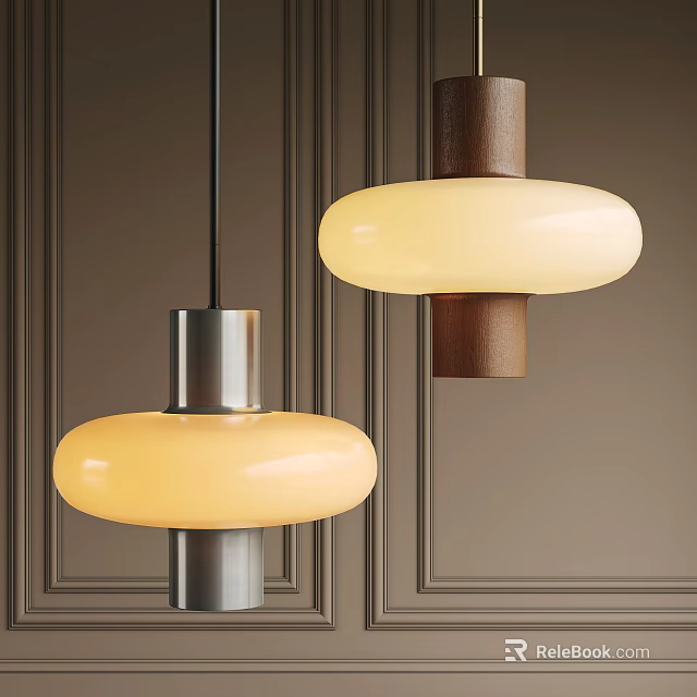 Modern Pendant Lights With Yellow Shade Silver Metal Base And Wooden Accent For Interior Decor 3d model 