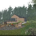 Cozy Detached Villa In Lush Forest With Outdoor Fire Pit Wooden Chairs And Green Lawn