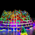 Colorful Spiked Structure Photo Check in Spot With Glowing Blocks And Pyramids
