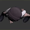 3D Character Model With Purple Short Hair White Shirt Black Suspender Shorts Standing Pose