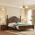 Classic Bedroom Interior Design With Wooden Bed Nightstands Table Lamps Wall Sconces And Chandelier