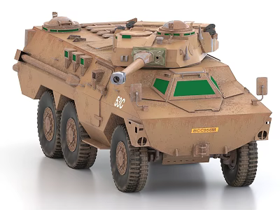 Wheeled Sand Colored Military Tank With Green Viewing Windows And Exterior Design 3d model