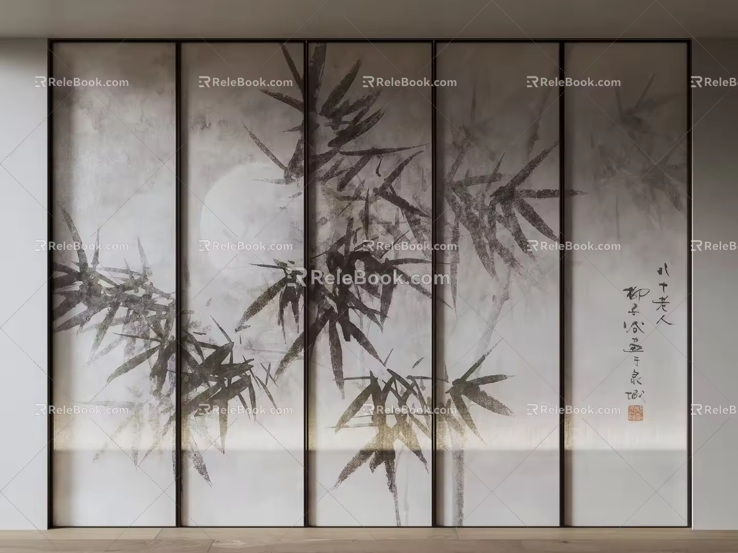 New Chinese Style Mural Screen Partition New Chinese Style Background Wall Song Style Aesthetics Bamboo Mural Partition 3d model