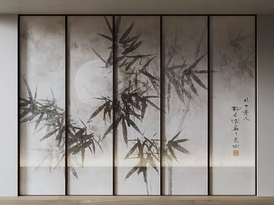 New Chinese Style Mural Screen Partition New Chinese Style Background Wall Song Style Aesthetics Bamboo Mural Partition 3d model