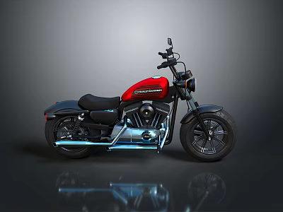 Red And Black Cruiser Motorcycle With Chrome Exhaust And Modern Design 3d model