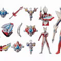 Detailed Multiple Ultraman Action Figures with Various Weapons and Transformation Accessories