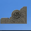 White Carved Corner Decoration With Blue Background Circular Floral And Curved Scroll Designs