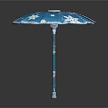 Beautiful Winter Landscape Design On Blue Umbrella With White Snowflake Patterns