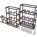 Modern Display Shelves with Black Frame White Base for Handbags and Shoes