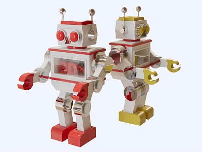 Vintage Electric Robot Toys With Red Yellow Accents And Transparent Windows 3d model