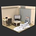 White Figure Lying In Room With Desk Computer TV And Bookshelf