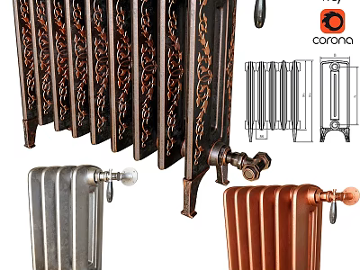 Vintage And Modern Radiators With Decorative Patterns Sleek Design And Colorful Finishes 3d model