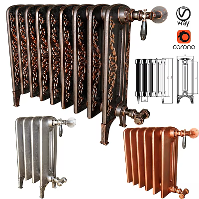 Vintage And Modern Radiators With Decorative Patterns Sleek Design And Colorful Finishes 3d model