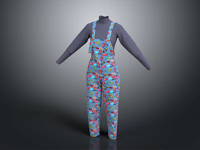 Colorful Patterned Overalls With Long Sleeve Top For Casual Comfortable Wear 3d model