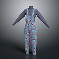 Colorful Patterned Overalls With Long Sleeve Top For Casual Comfortable Wear