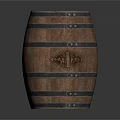 Traditional Wooden Barrel As Household Item With Metal Hoops And Carved Details