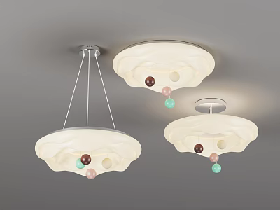 Modern Artistic Ceiling Lights With Curved White Shades And Hanging Colorful Beads 3d model