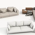 Modern Beige White Sofa Combination With Decorative Pillows Side Table And Throw Blanket 3d model