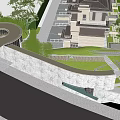 Garden Landscape Design With Curved Pathway Green Lawn Stone Wall And Trees
