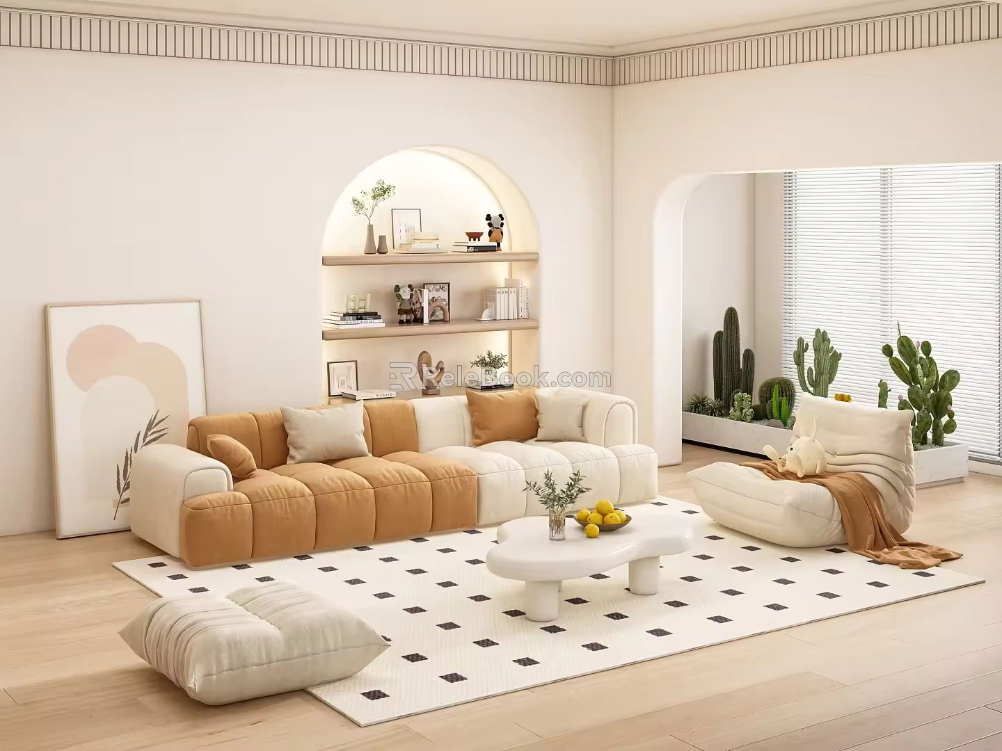 Modern Sofa Coffee Table Combination Cream Sofa Coffee Table Combination 3d model