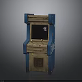 Vintage Arcade Machine With Blue Exterior Wooden Frame And Graffiti Details