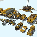 Functional Construction Vehicles And Tower Crane Scene 3d model