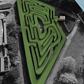 Outdoor Playground Equipment Green Maze Structure With Pathways And Trees