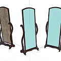 Three Elegant Standing Mirrors With Wooden Frames And Curved Design