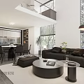Modern Open Living Dining Room Interior Design With Sofa Dining Table And Green Plants