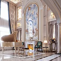Luxurious Duplex Living Room With Grand Piano Fireplace And Mural