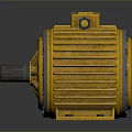 Yellow Industrial Electric Motor With Metallic Casing Cooling Fins And Mounting Bolts