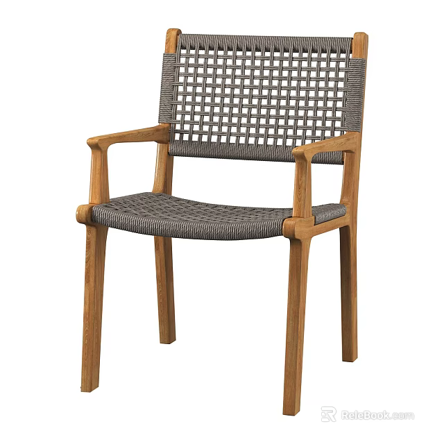 Wooden Frame Leisure Chair With Woven Backrest Seat And Armrests Design 3d model 