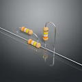 Orange And Yellow Resistors With Metal Brackets On Black Background Surface 3d model