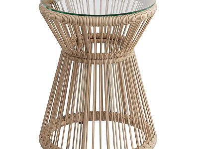 Round Rattan Dining Table With Glass Top And Natural Woven Design For Modern Home Interior 3d model
