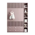 Modern Kids Wardrobe in Pink White Design with Display Shelves Hanging Clothes and Stuffed Toys