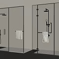 Modern Shower Head in Glass Enclosure with Towel Rack and White Towel