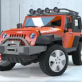 Orange Jeep Wrangler With Roof Mounted Spotlights And Large Off Road Tires