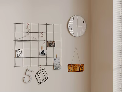 Stylish Wall Grid Decor With Hanger To Do Notes Photos Clock And Date Sign 3d model