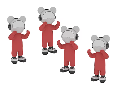 Cute Red Figurine Decorative Ornament Set with Headphones Standing Pose 3d model